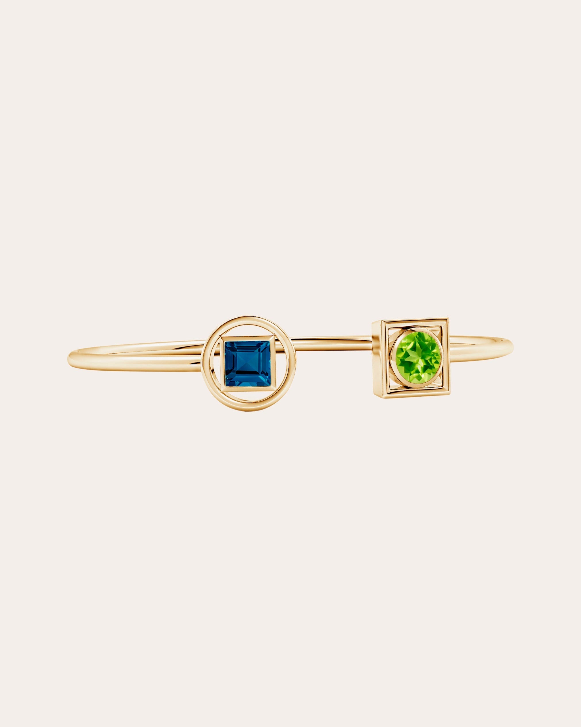Infinity 14K Gold Peridot and Topaz Bangle