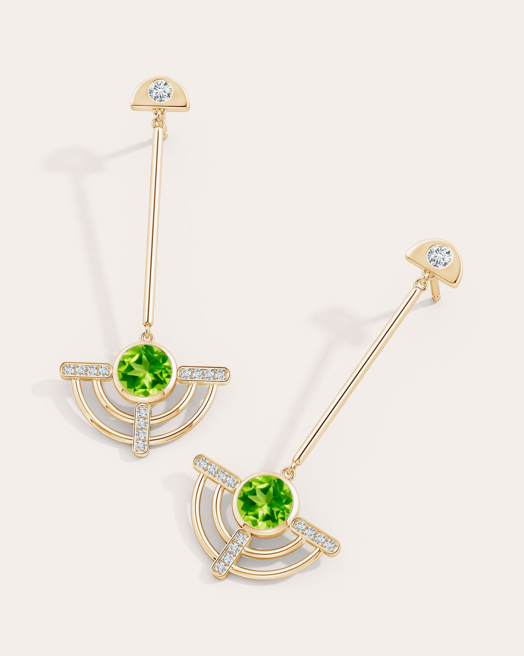 Bar 14K Gold Peridot and Diamond Earrings