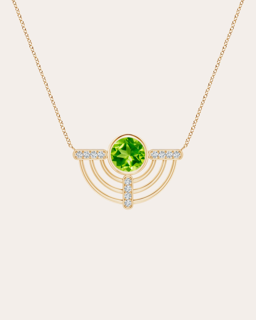 Bar 14K Gold Peridot and Diamond Pendant Necklace