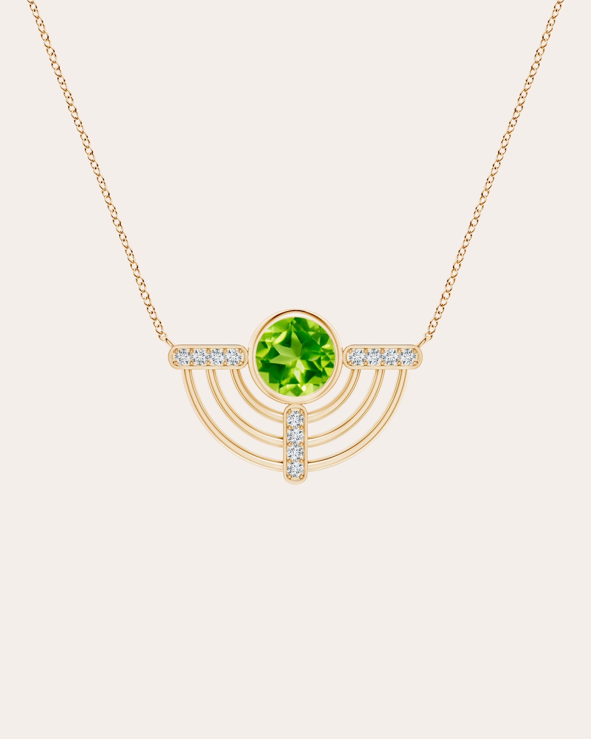 Bar 14K Gold Peridot and Diamond Pendant Necklace