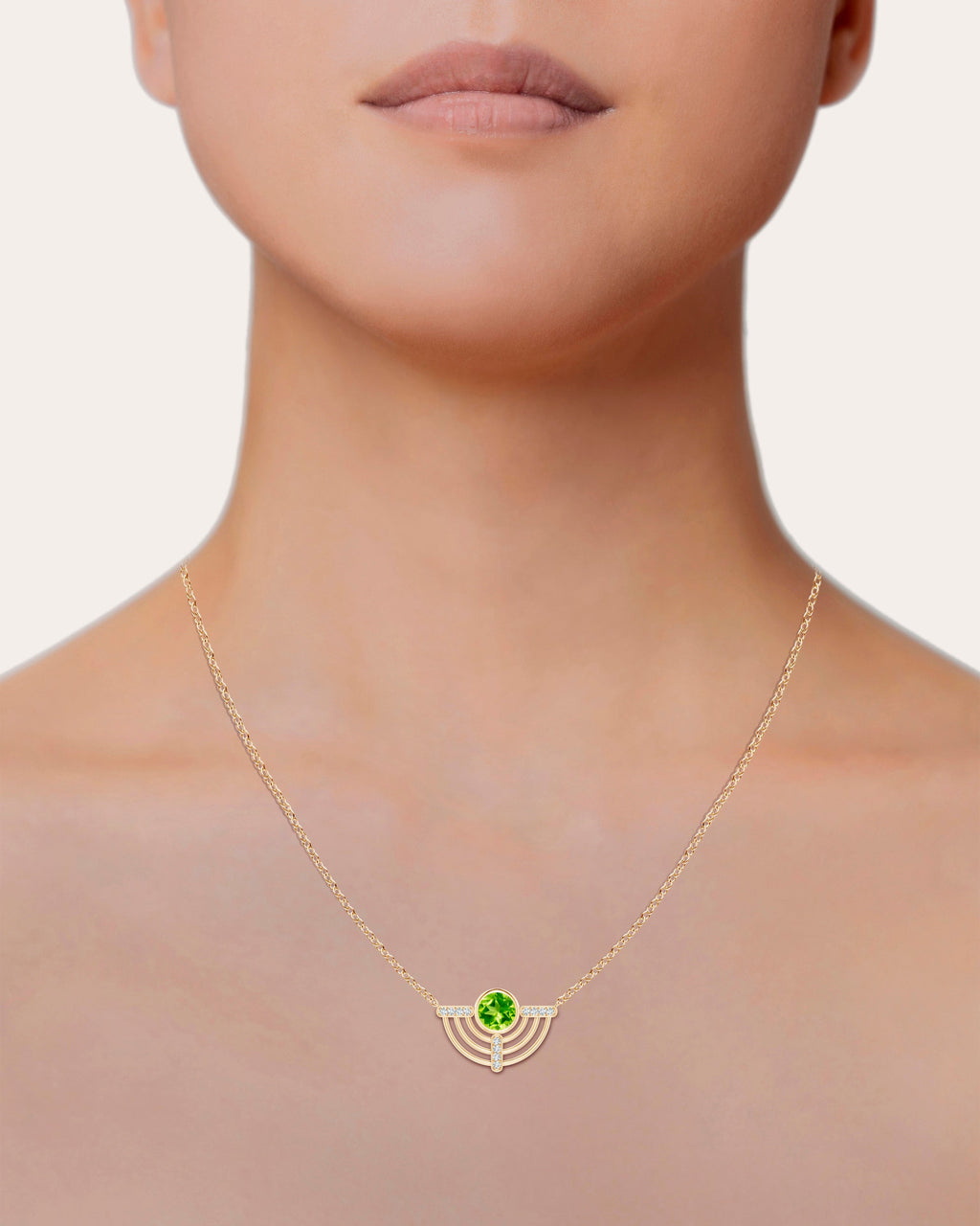 Bar 14K Gold Peridot and Diamond Pendant Necklace