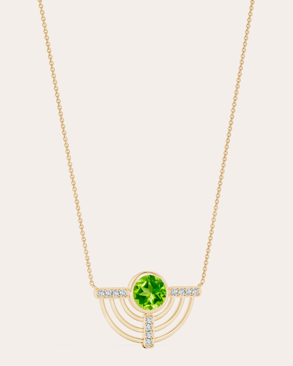 Bar 14K Gold Peridot and Diamond Pendant Necklace