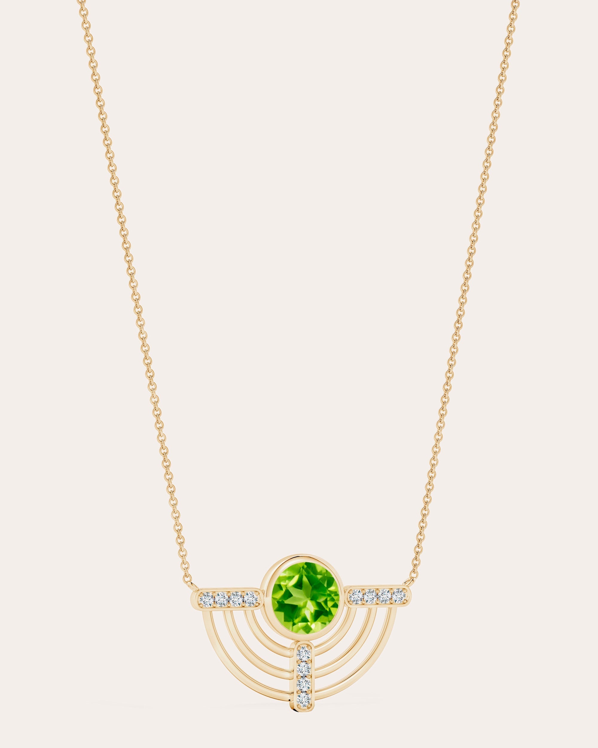 Bar 14K Gold Peridot and Diamond Pendant Necklace
