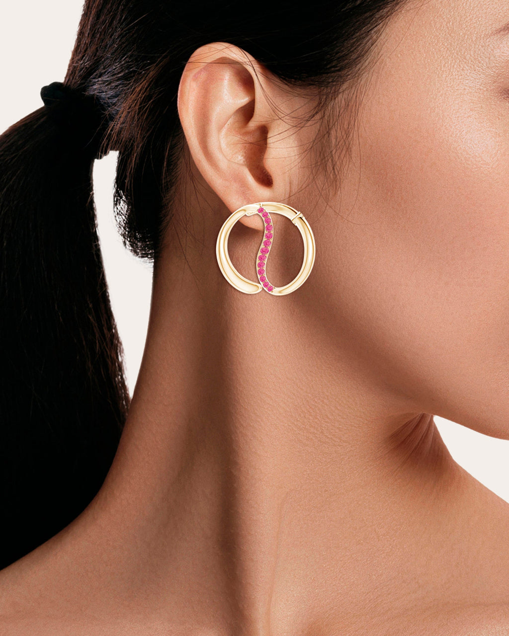 Shangri-La 14K Gold Pink Sapphire Yin-Yang Earrings