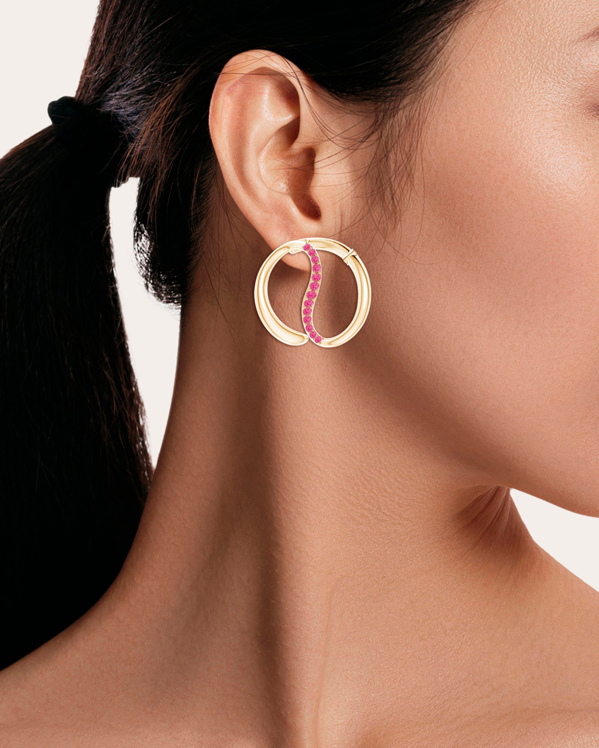Shangri-La 14K Gold Pink Sapphire Yin-Yang Earrings