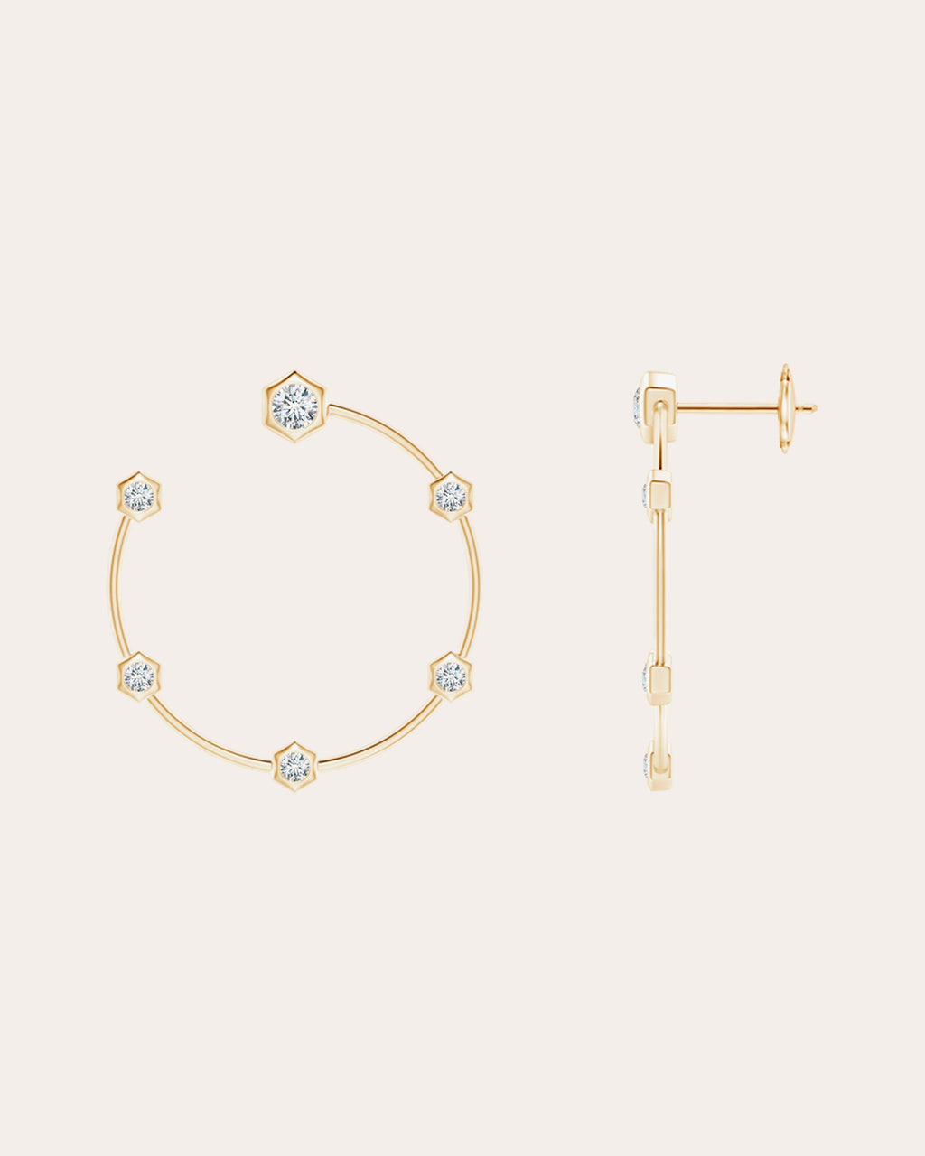 Small Bamboo 14K Gold Diamond Earrings
