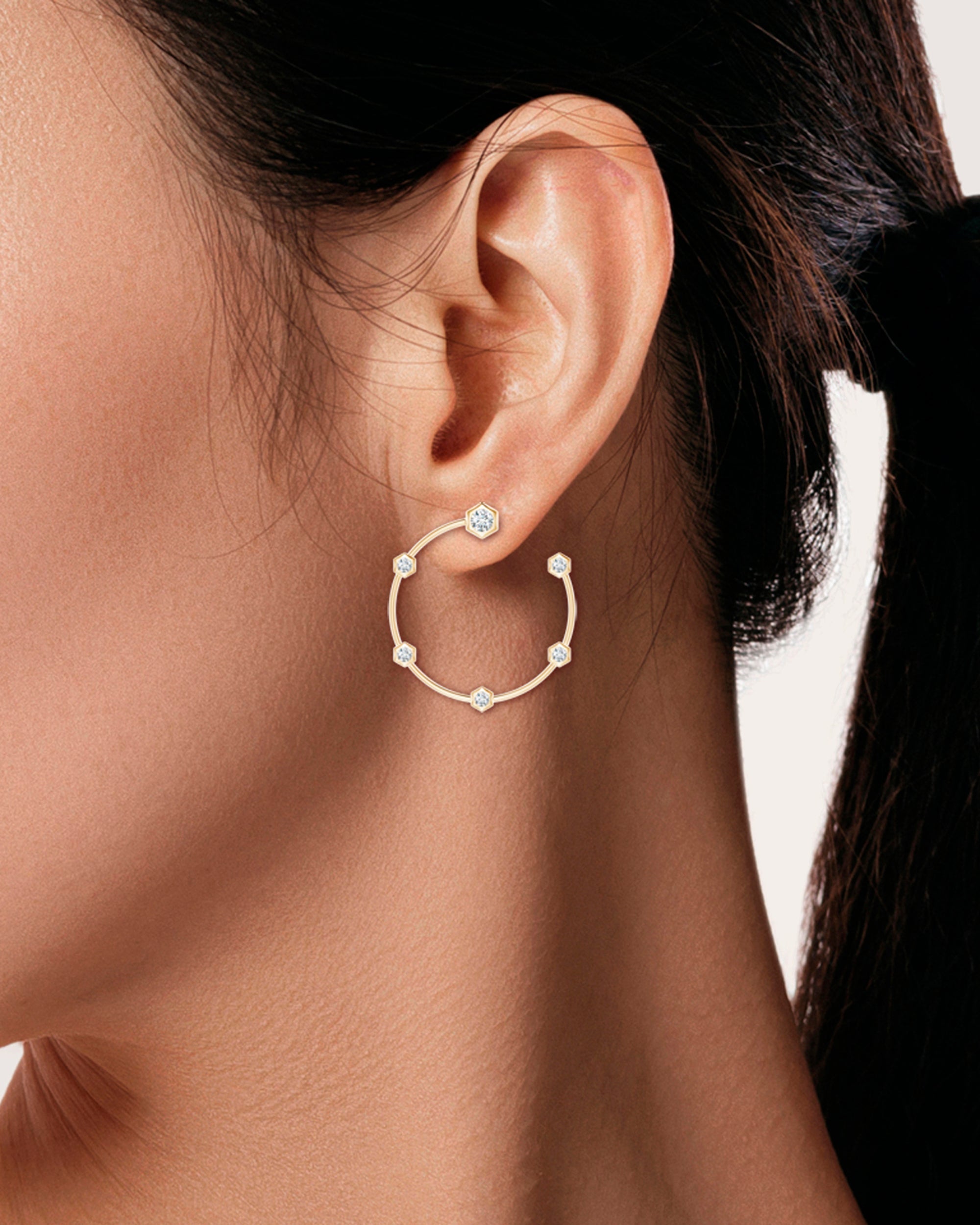Small Bamboo 14K Gold Diamond Earrings