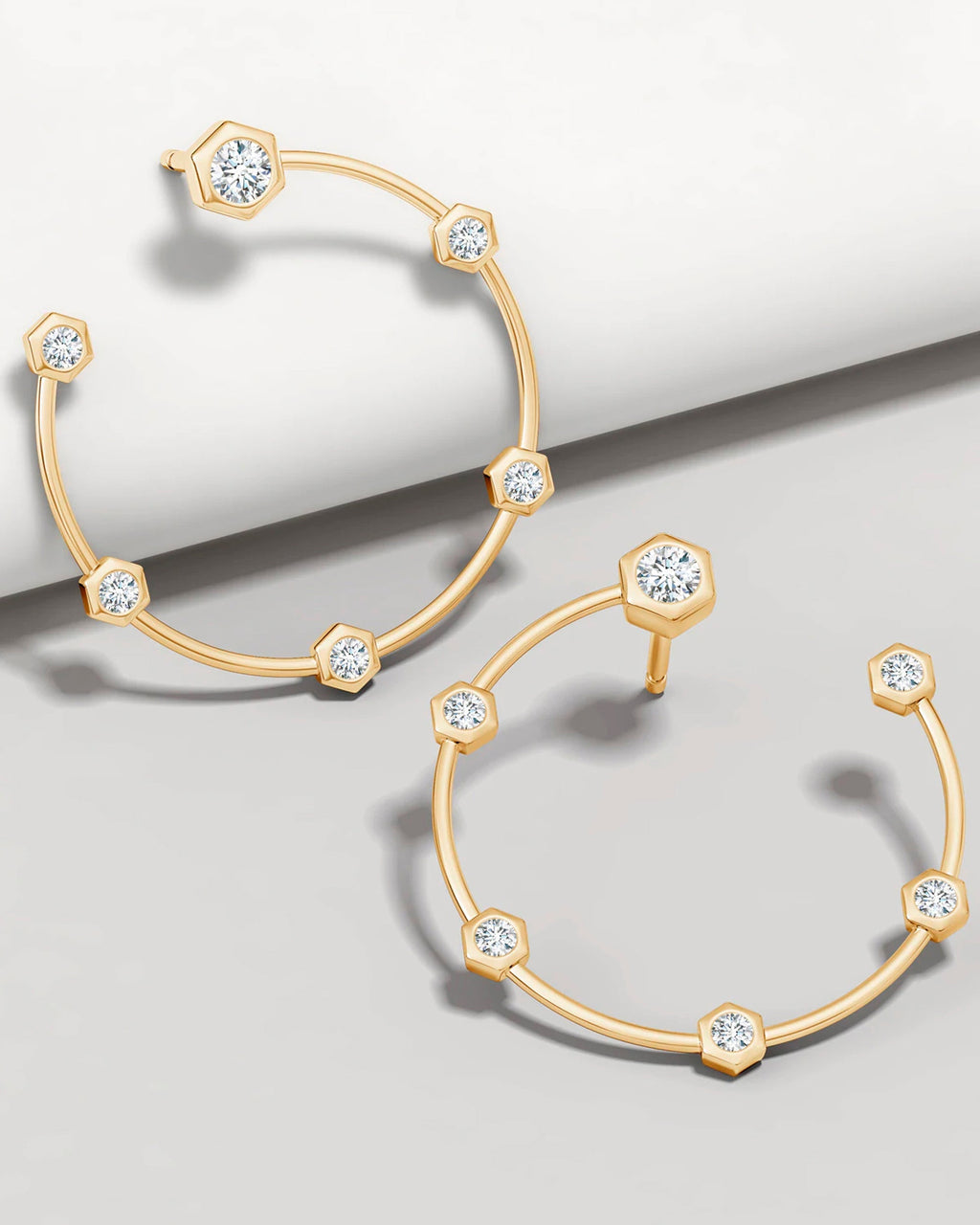 Small Bamboo 14K Gold Diamond Earrings