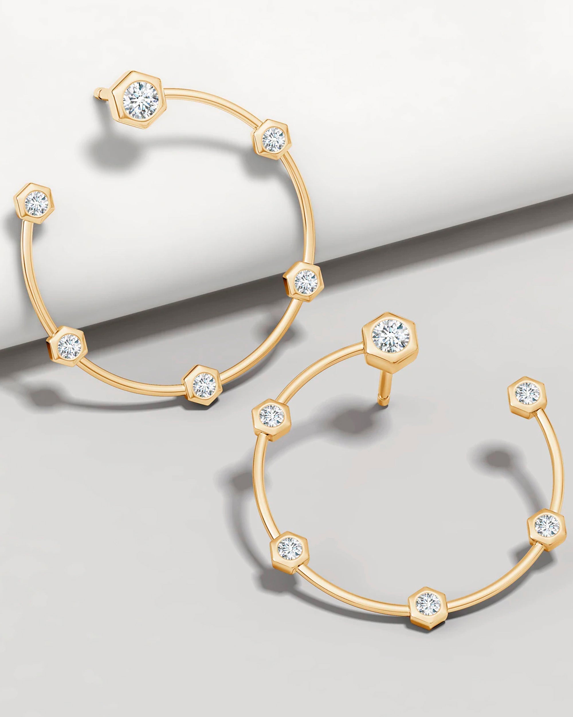 Small Bamboo 14K Gold Diamond Earrings