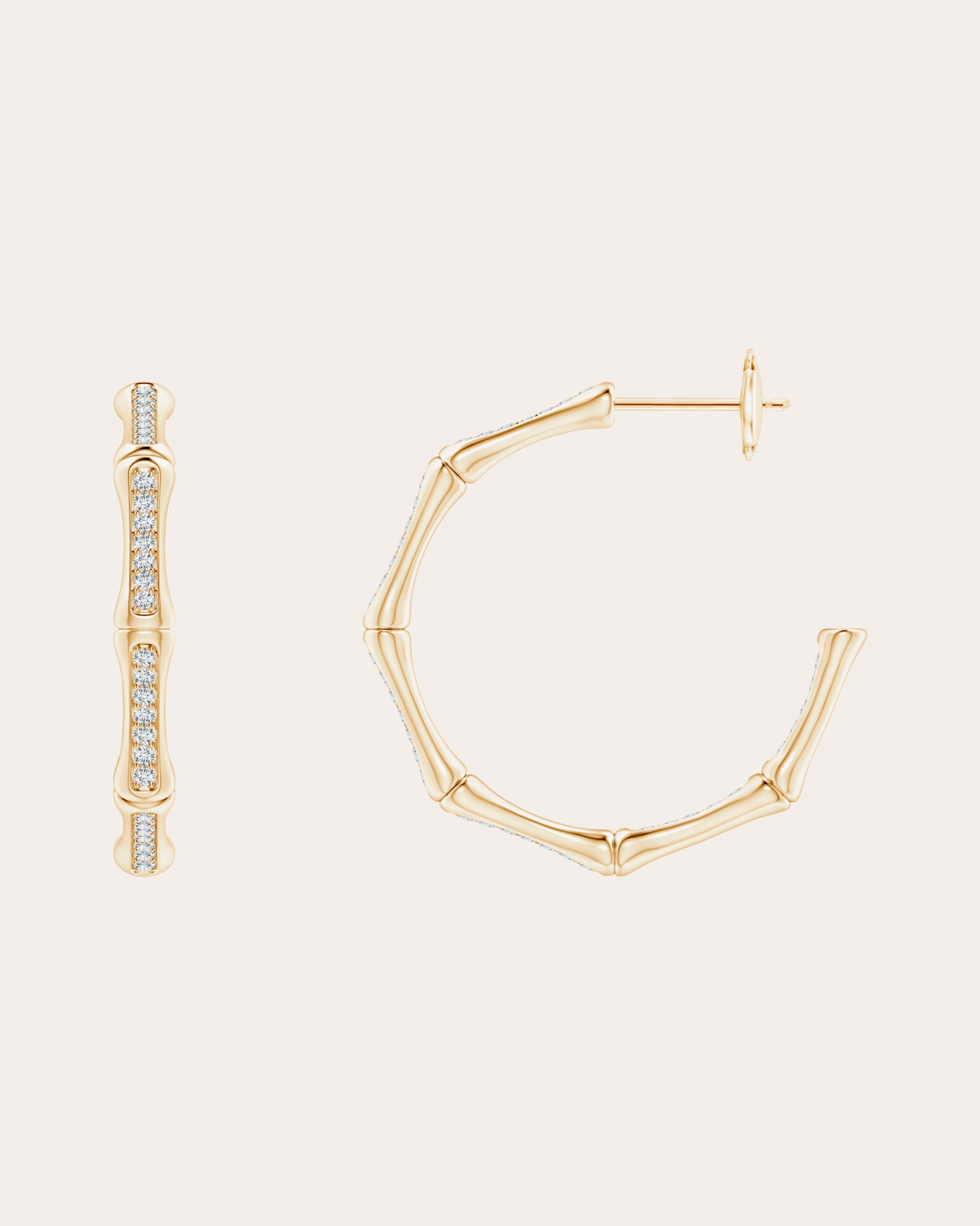 Small Indochine Bamboo 14K Gold Diamond Hoop Earrings