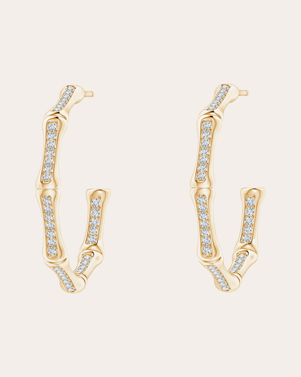 Small Indochine Bamboo 14K Gold Diamond Hoop Earrings