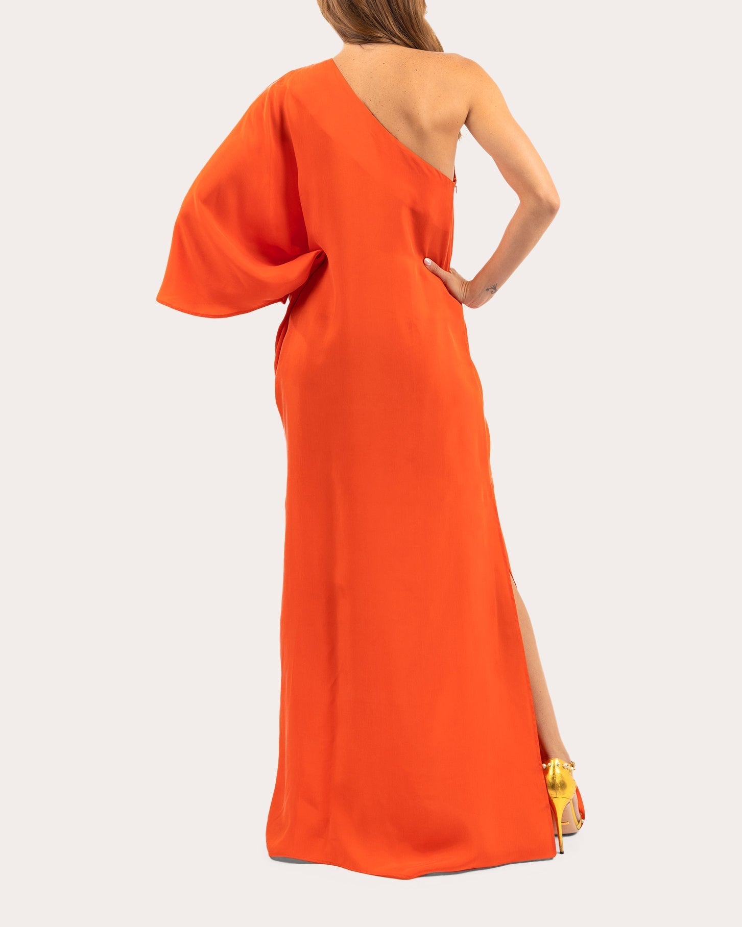 Hera Asymmetric Washed Satin Maxi Dress