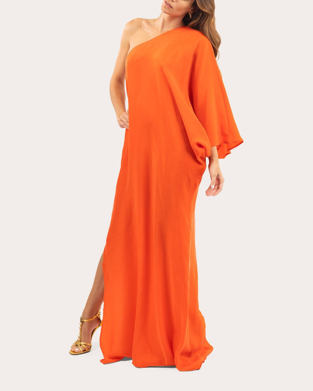 Hera Asymmetric Washed Satin Maxi Dress