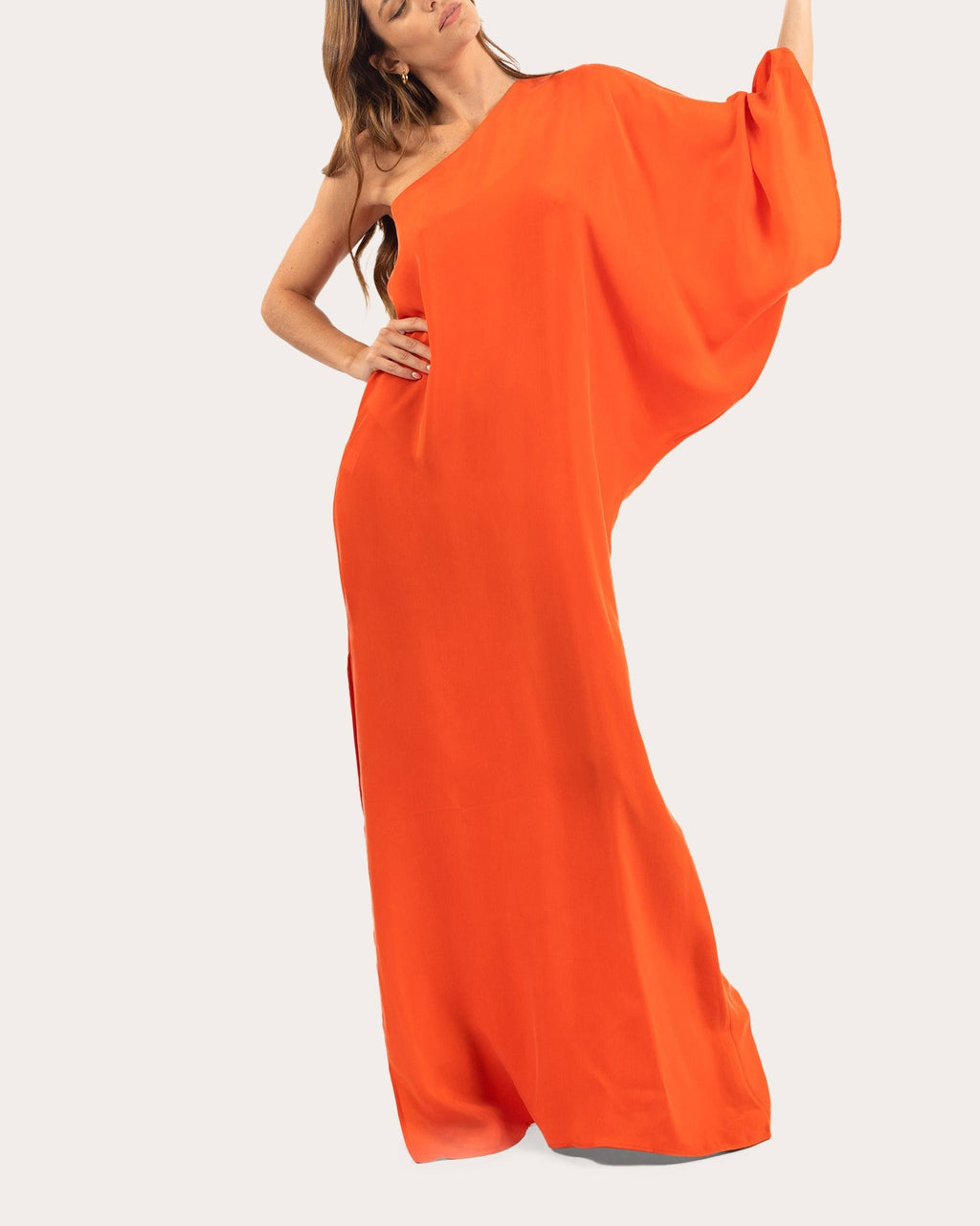 Hera Asymmetric Washed Satin Maxi Dress