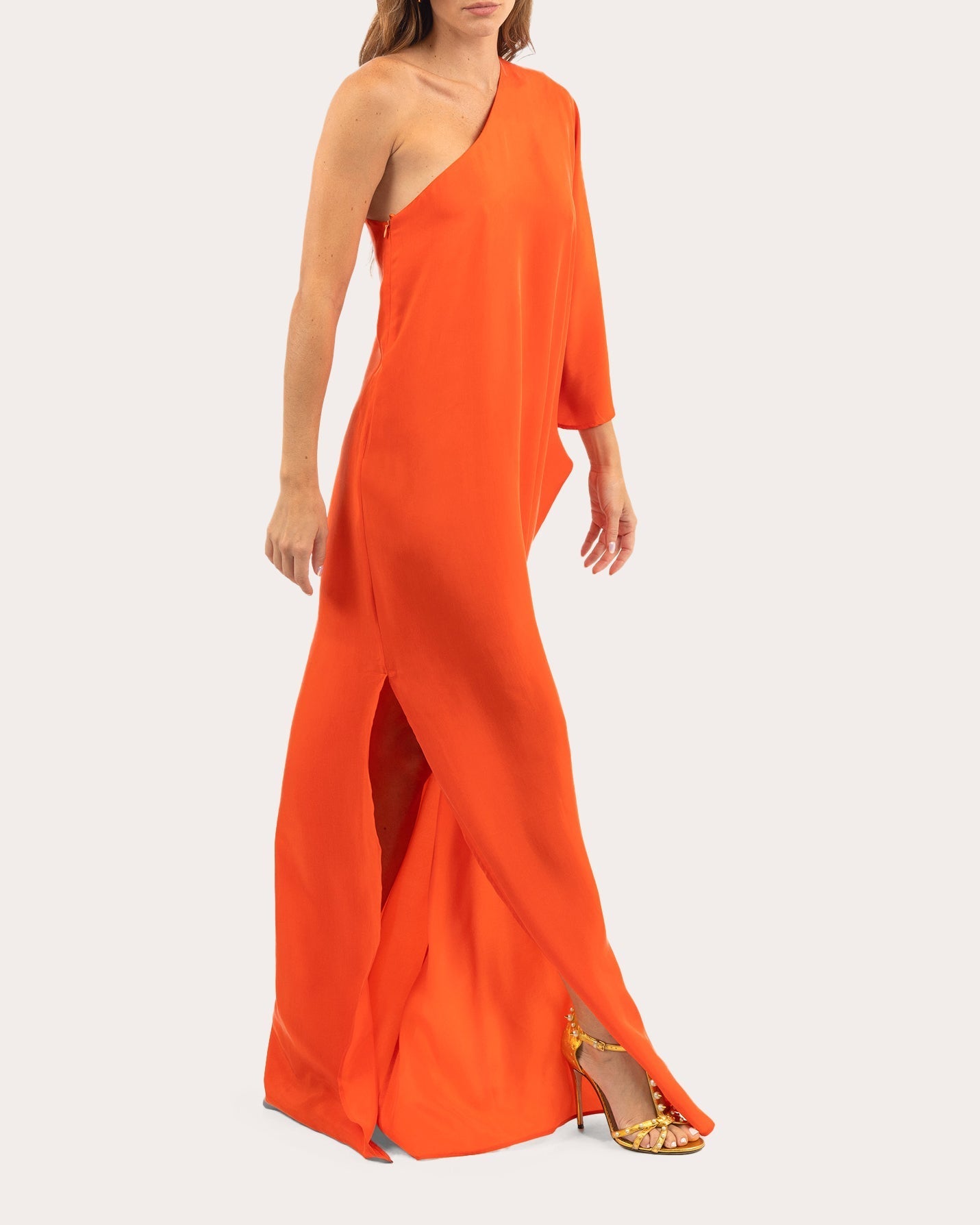 Hera Asymmetric Washed Satin Maxi Dress