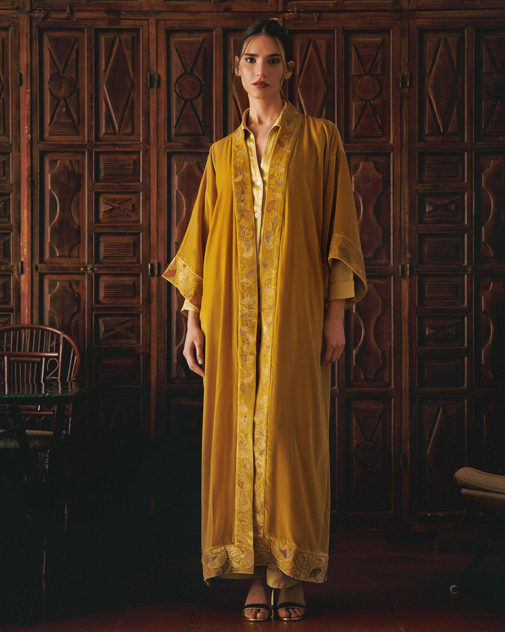 Nikko Long Embroidered Velvet Kimono
