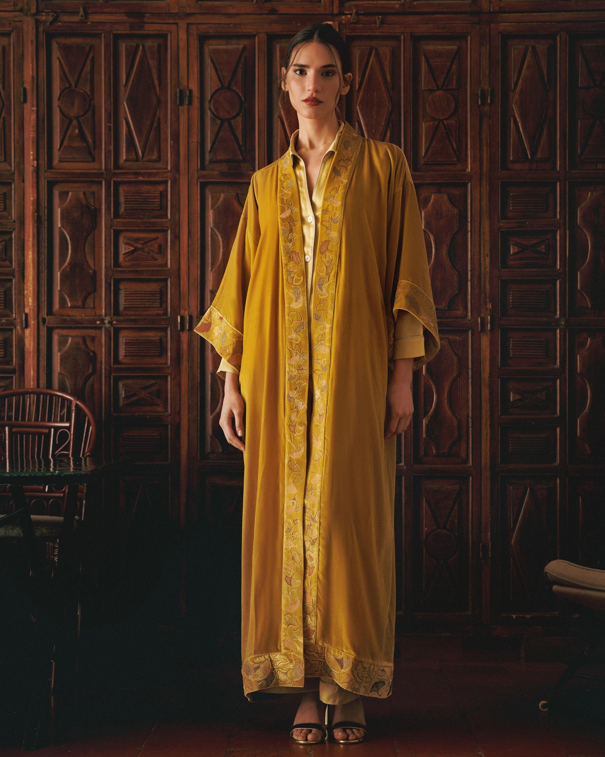 Nikko Long Embroidered Velvet Kimono
