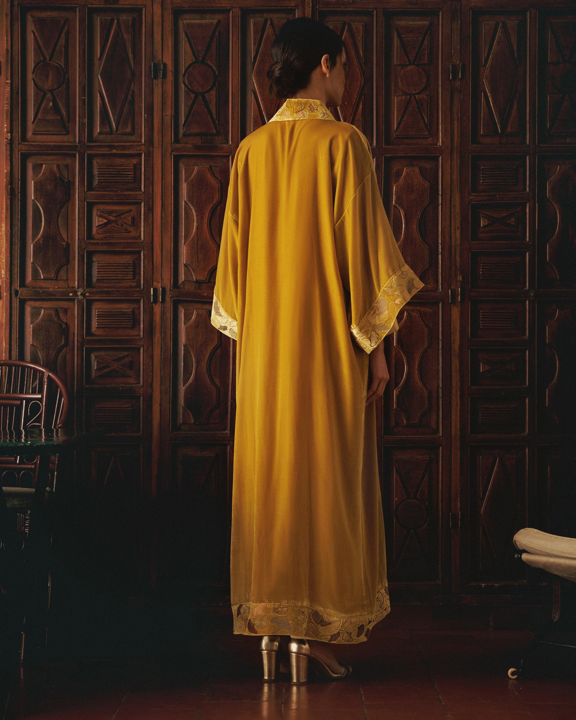 Nikko Long Embroidered Velvet Kimono