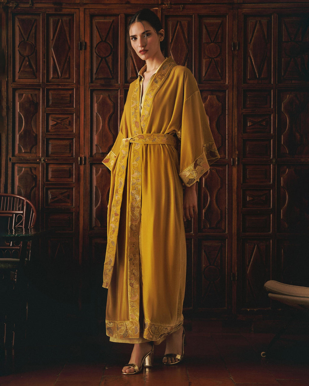 Nikko Long Embroidered Velvet Kimono