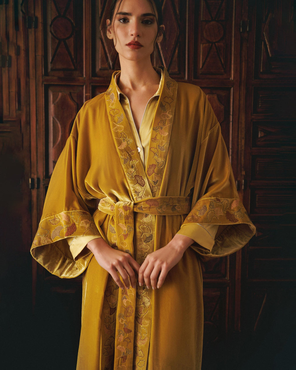 Nikko Long Embroidered Velvet Kimono