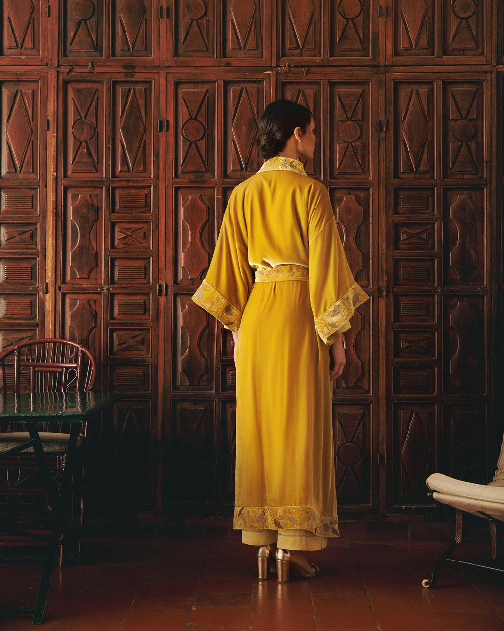 Nikko Long Embroidered Velvet Kimono