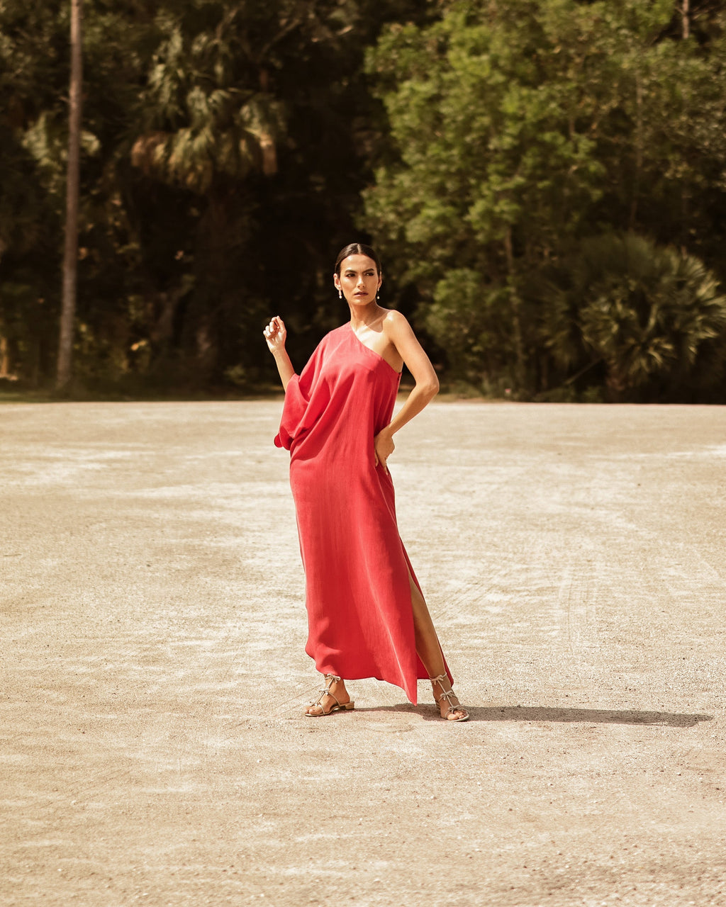 Asymmetric Washed Satin Maxi Dress