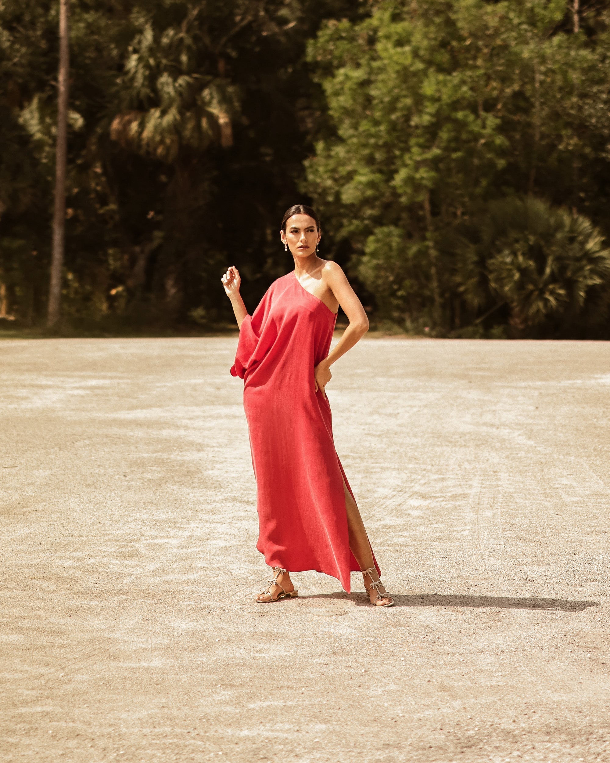 Asymmetric Washed Satin Maxi Dress