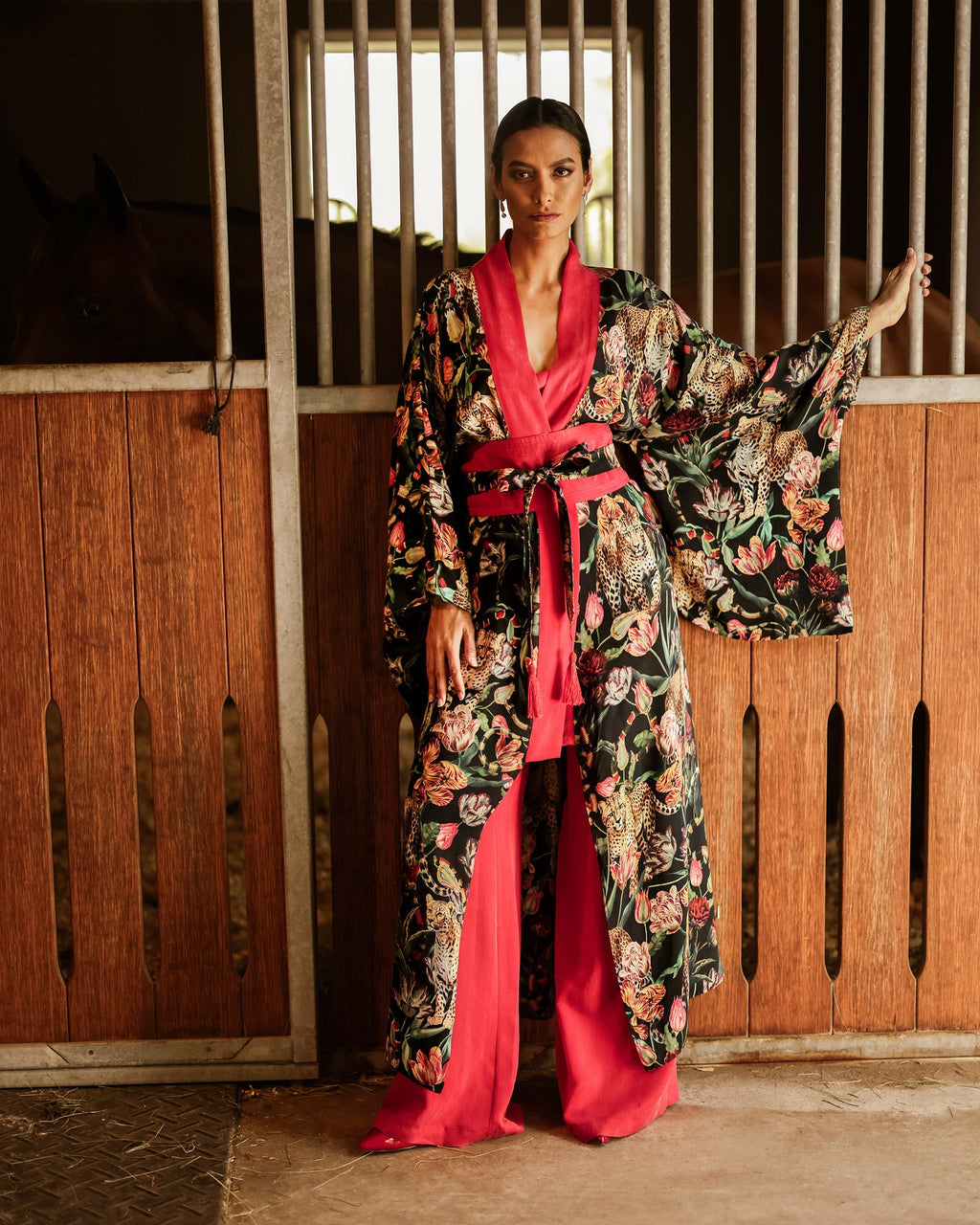 Anya Printed Satin Kimono Robe