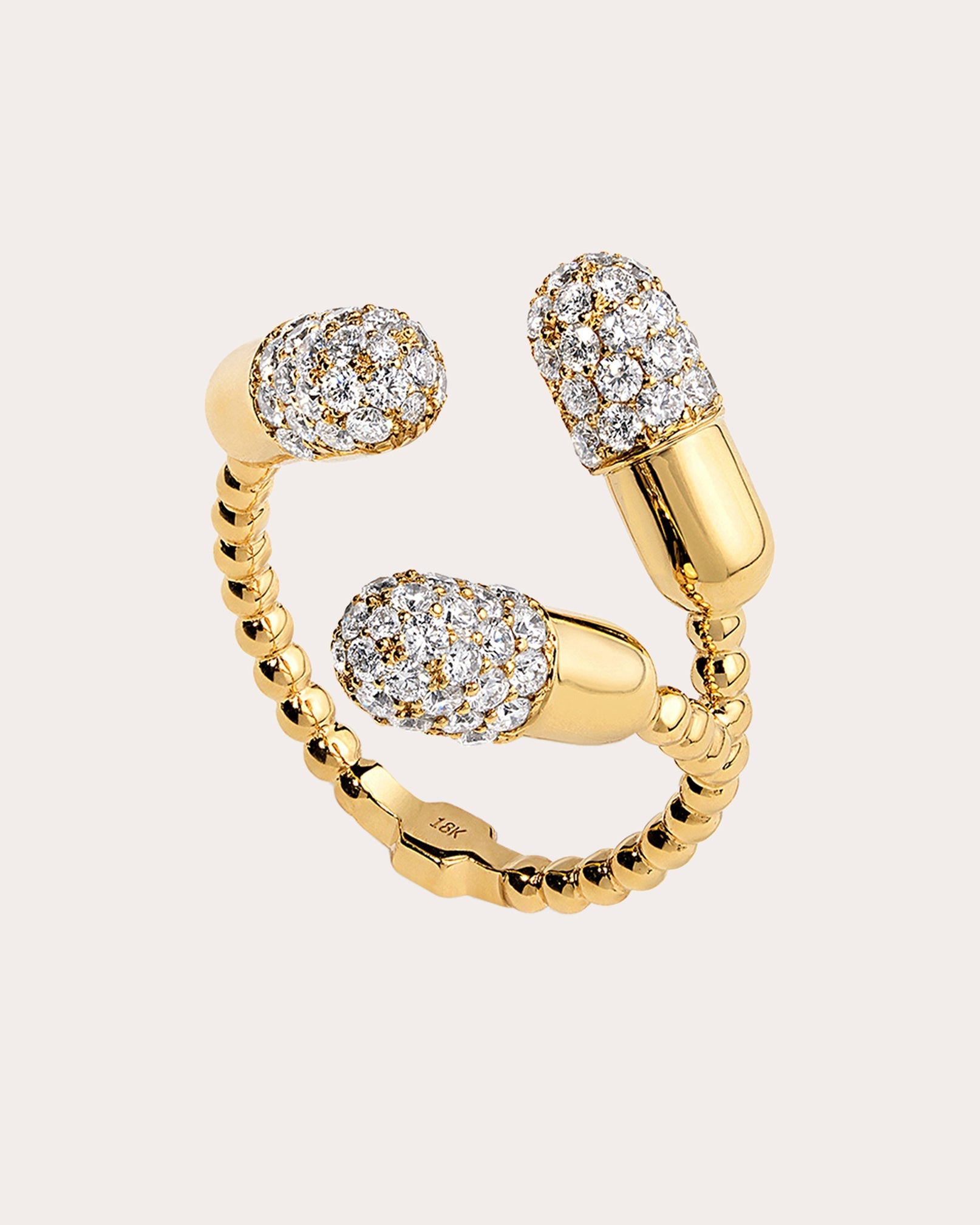 Triple Pill 18K Gold Diamond Pavé Ring