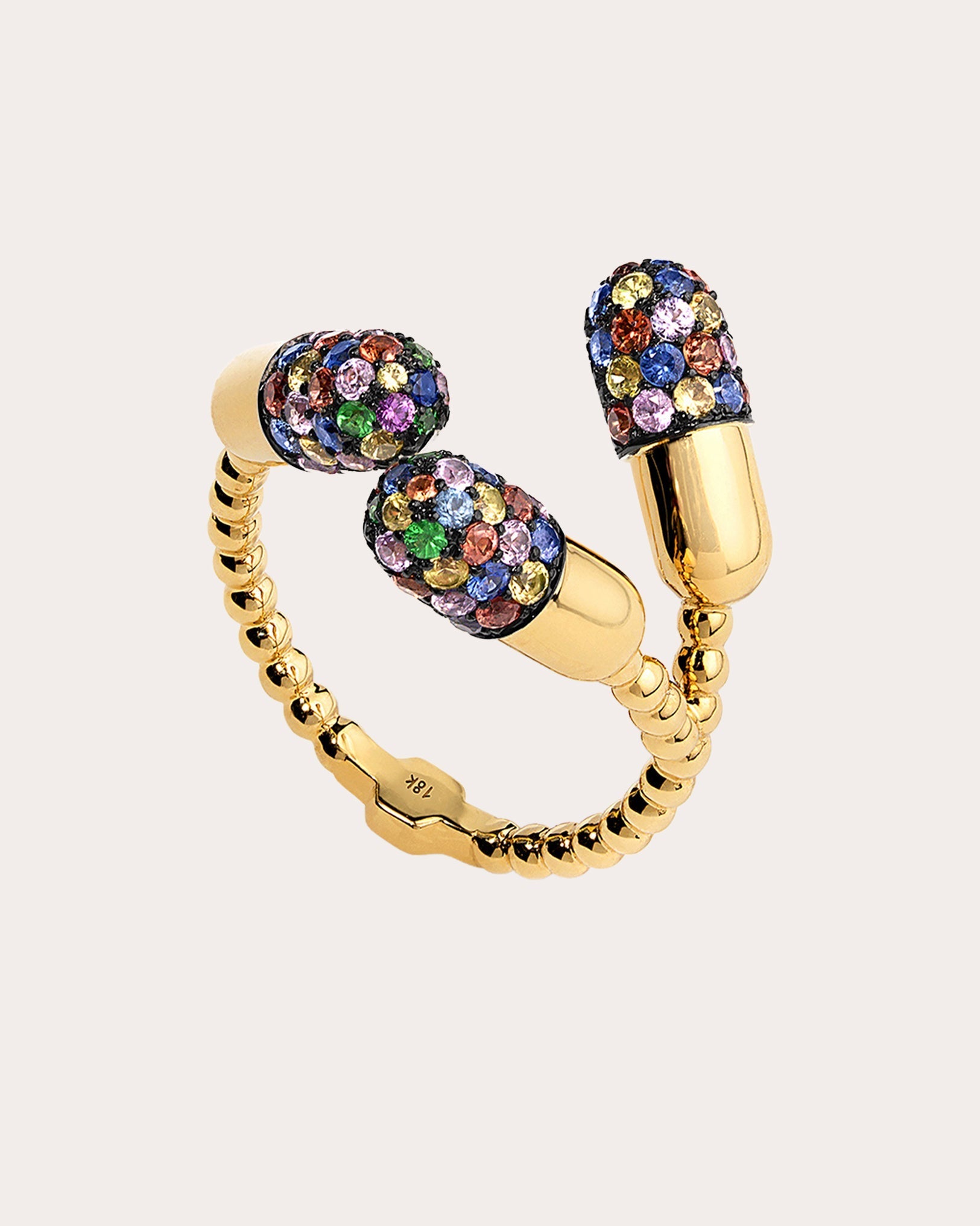 Triple Pill 18K Gold Rhodium-Plated Multi-Stone Pavé Ring