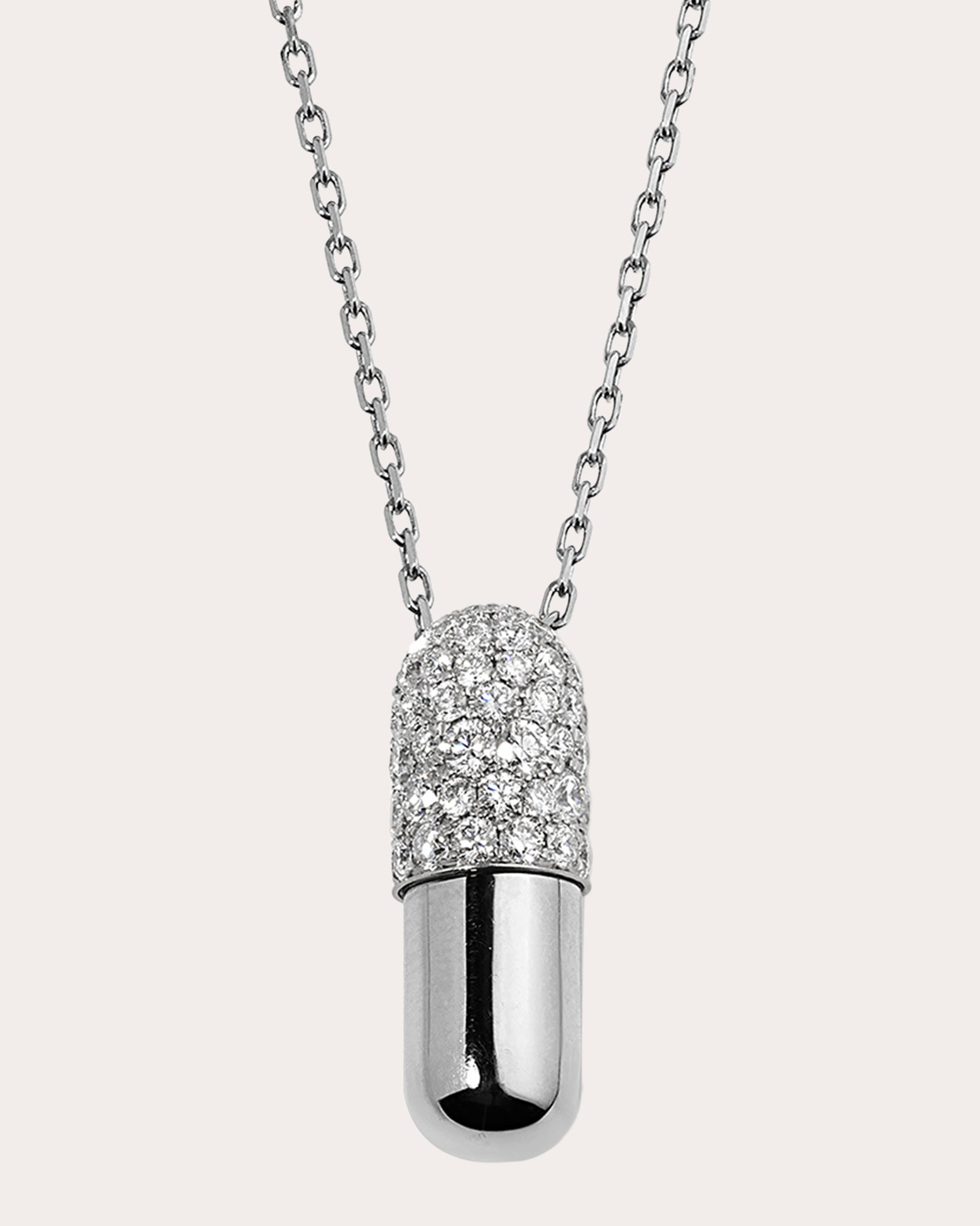 Large Pill 18K Gold Diamond Pavé Pendant Necklace