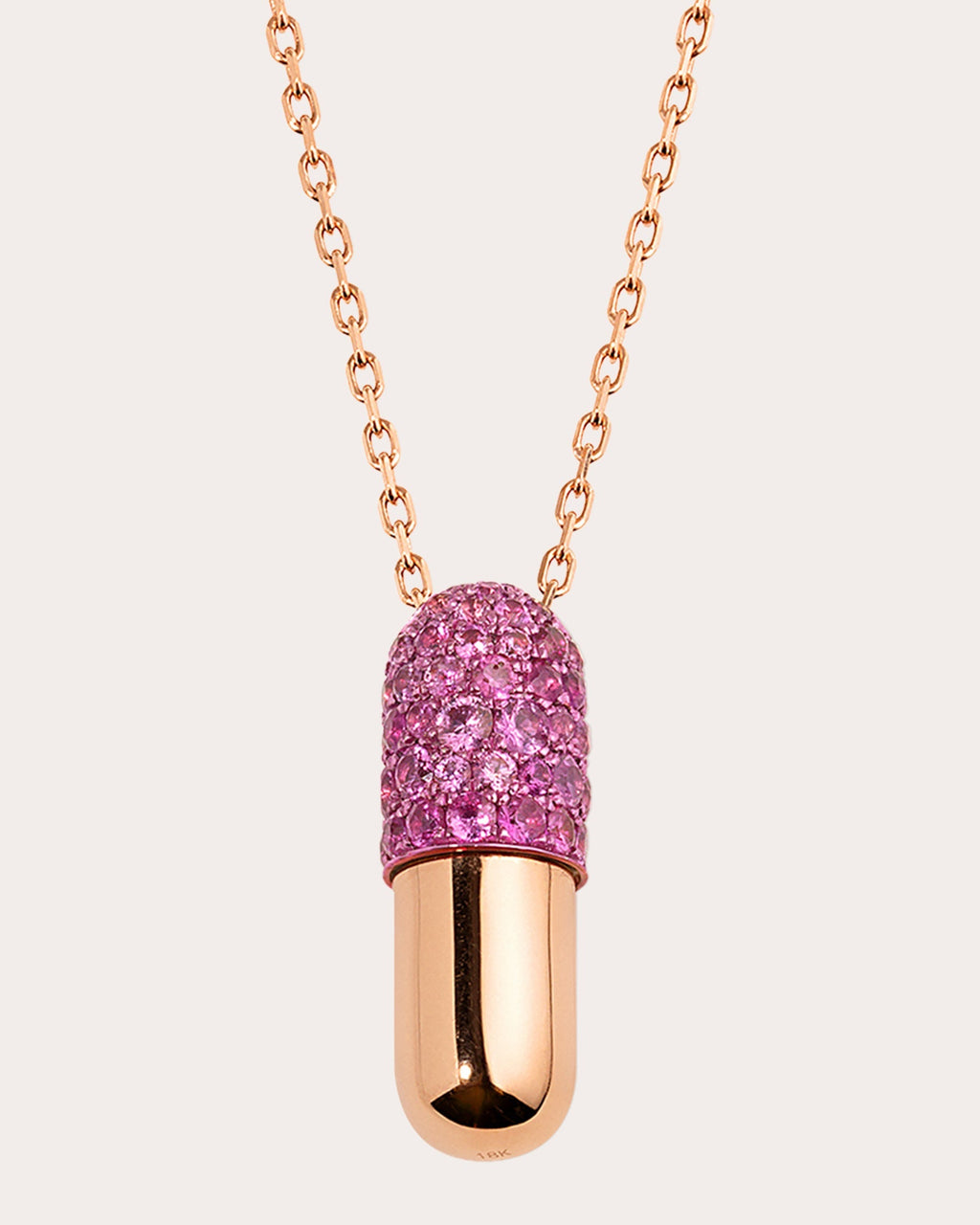 Large Pill 18K Gold Pink Sapphire Pavé Pendant Necklace