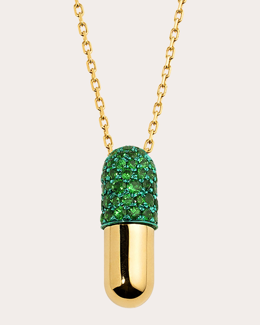 Large Pill 18K Gold Tsavorite Pavé Pendant Necklace