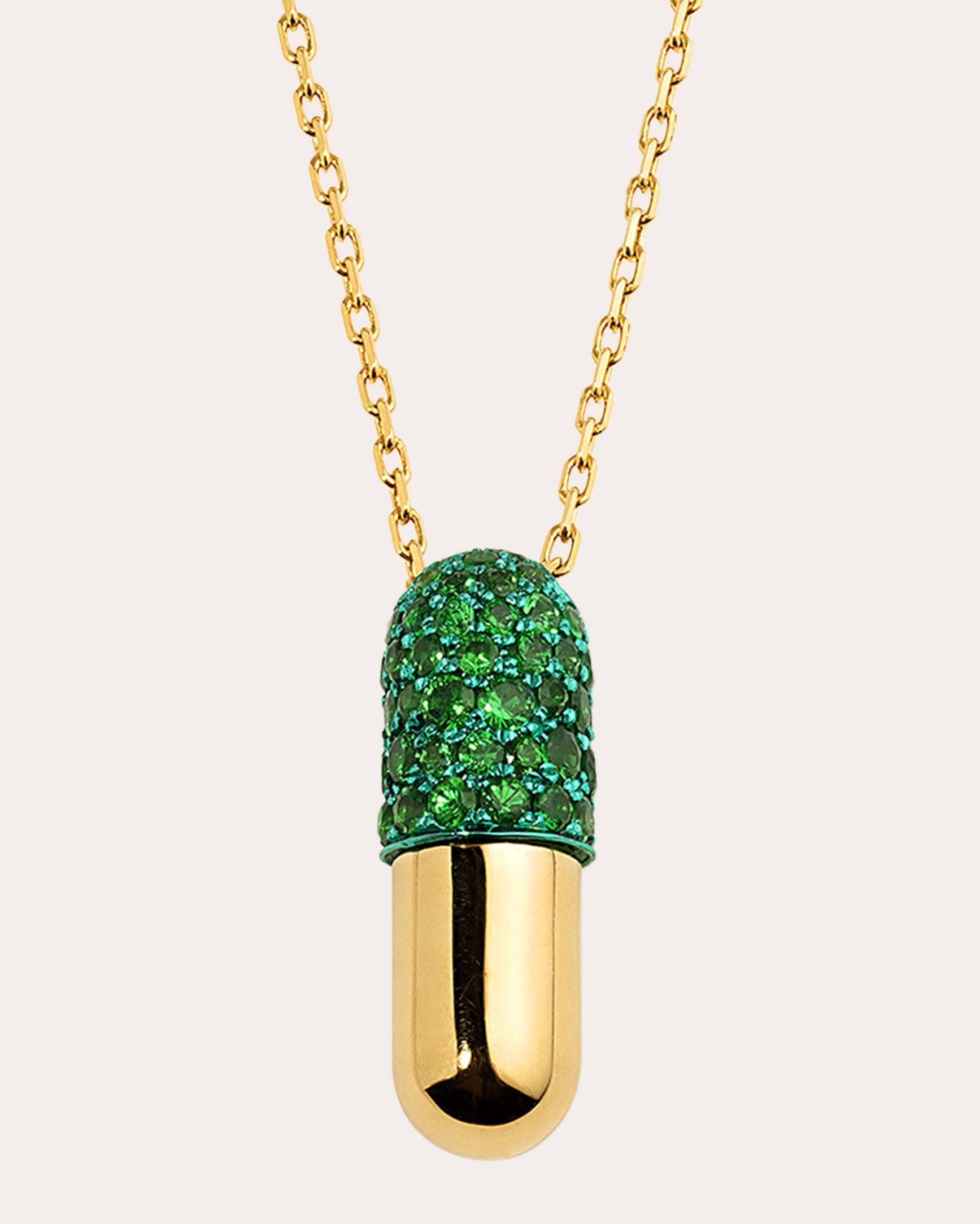 Large Pill 18K Gold Tsavorite Pavé Pendant Necklace