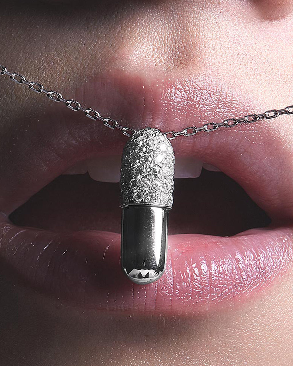 Large Pill 18K Gold Diamond Pavé Pendant Necklace