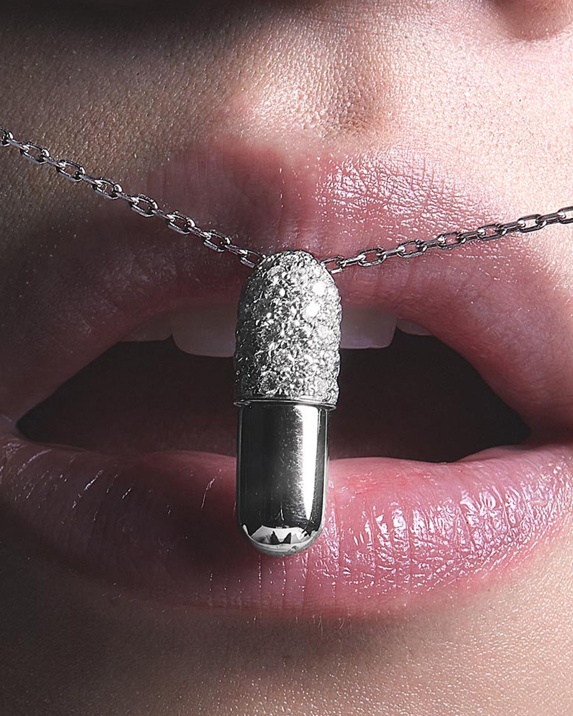Large Pill 18K Gold Diamond Pavé Pendant Necklace