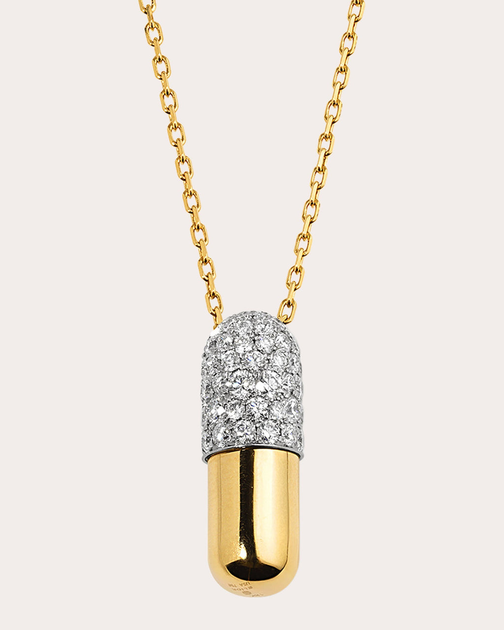Large Pill 18K Gold Diamond Pavé Pendant Necklace