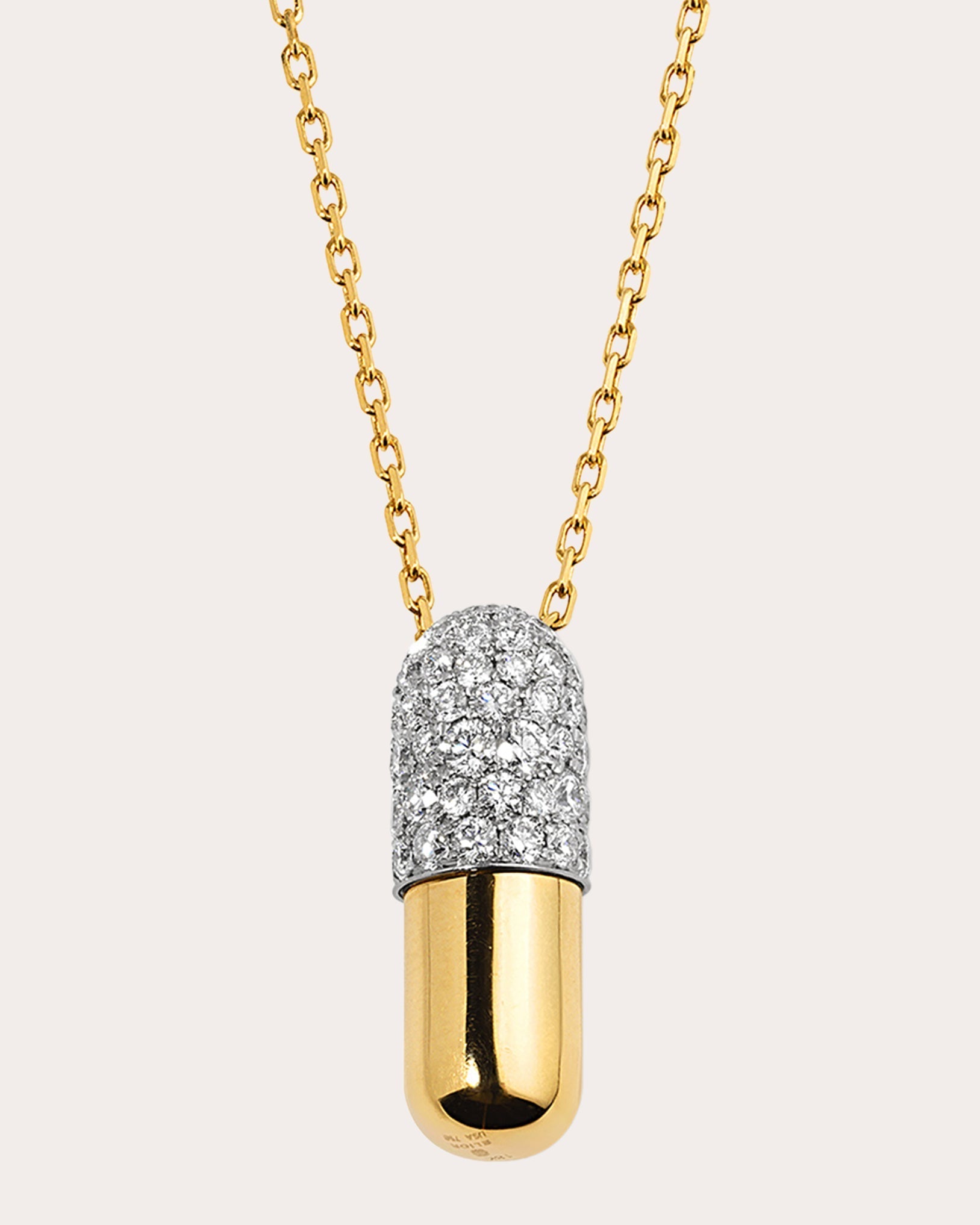 Large Pill 18K Gold Diamond Pavé Pendant Necklace