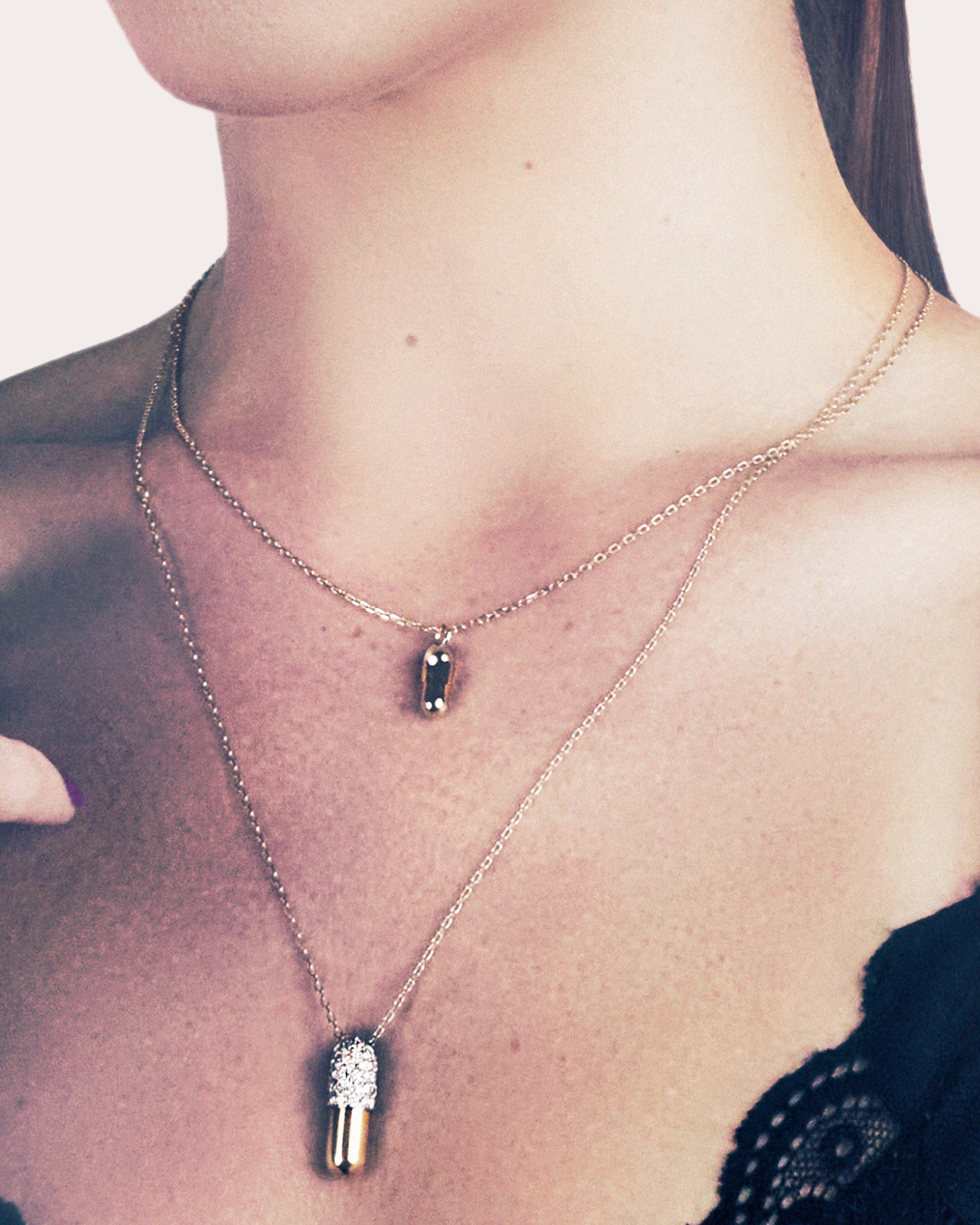 Large Pill 18K Gold Diamond Pavé Pendant Necklace