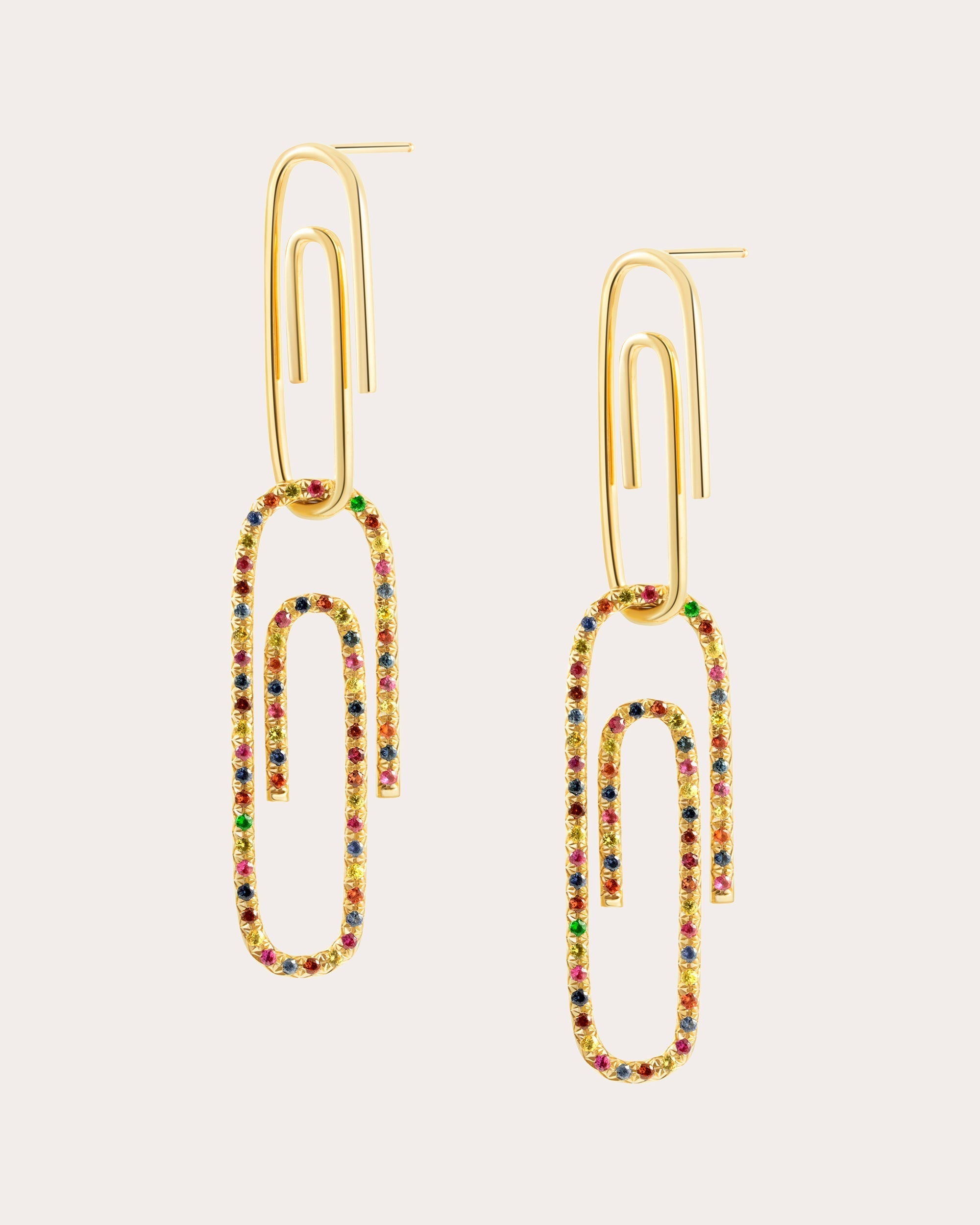 Playtime 18K Gold Rainbow Sapphire Paper Clip Earrings