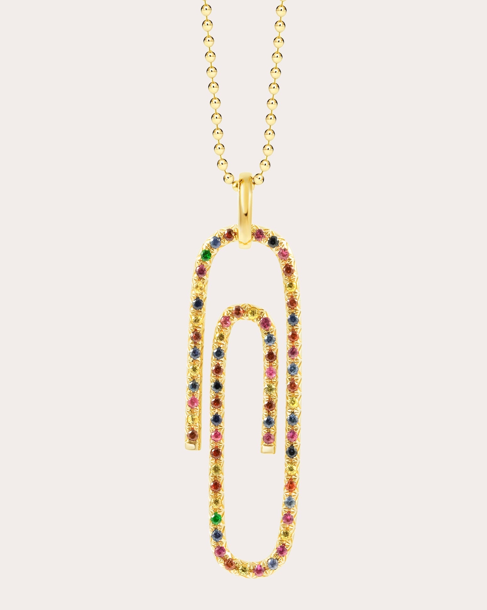 Playtime 18K Gold Rainbow Sapphire Paper Clip Pendant Necklace