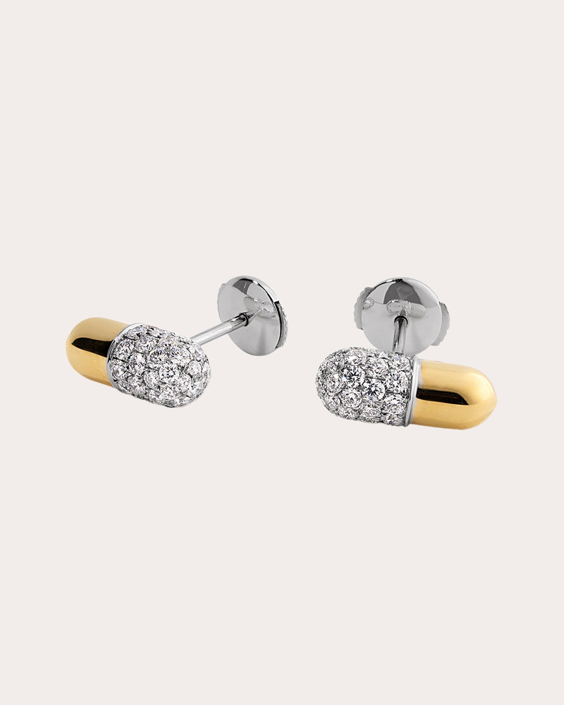 Pill 18K Gold Diamond Pavé Stud Earrings