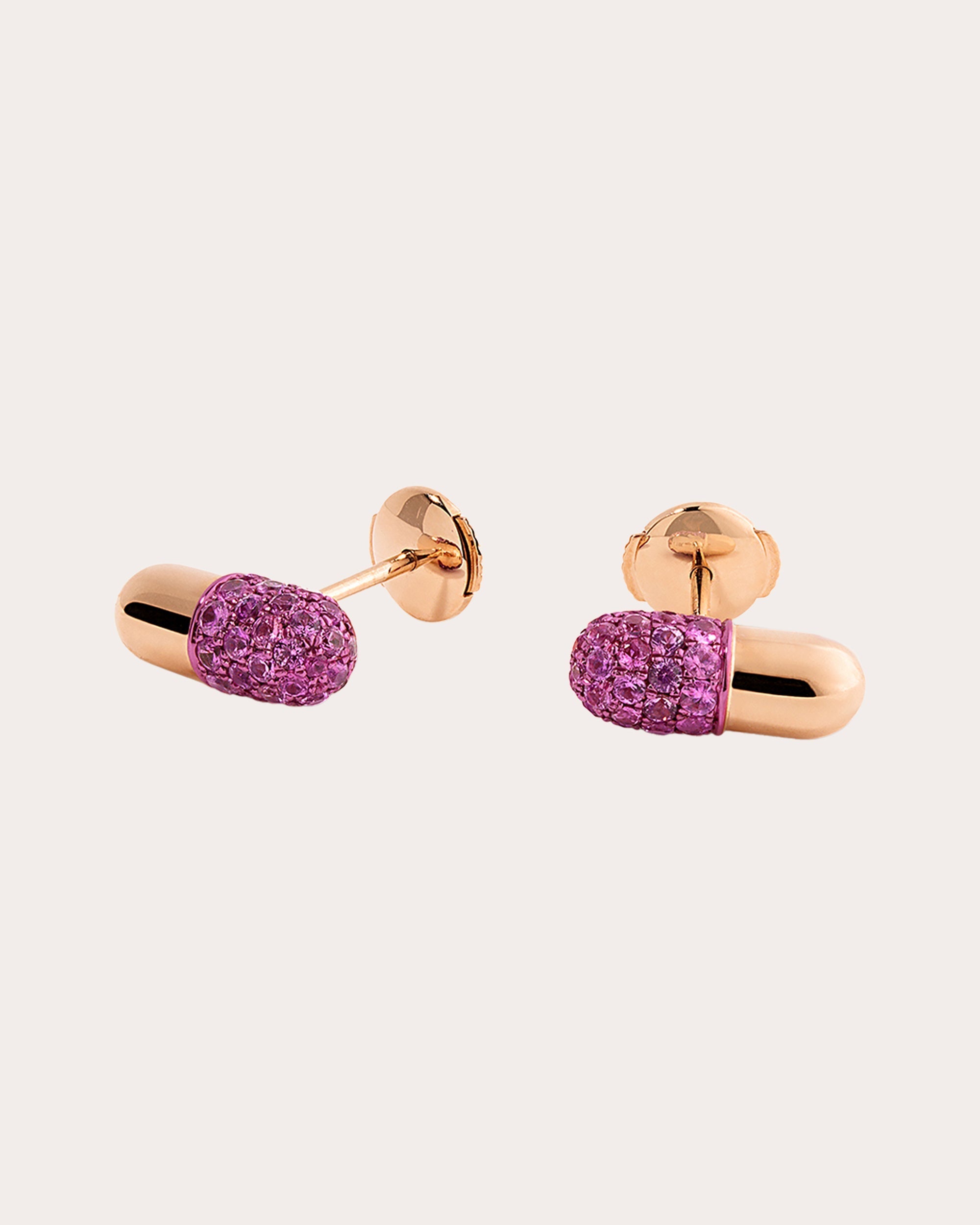 Pill 18K Gold Pink Sapphire Pavé Stud Earrings