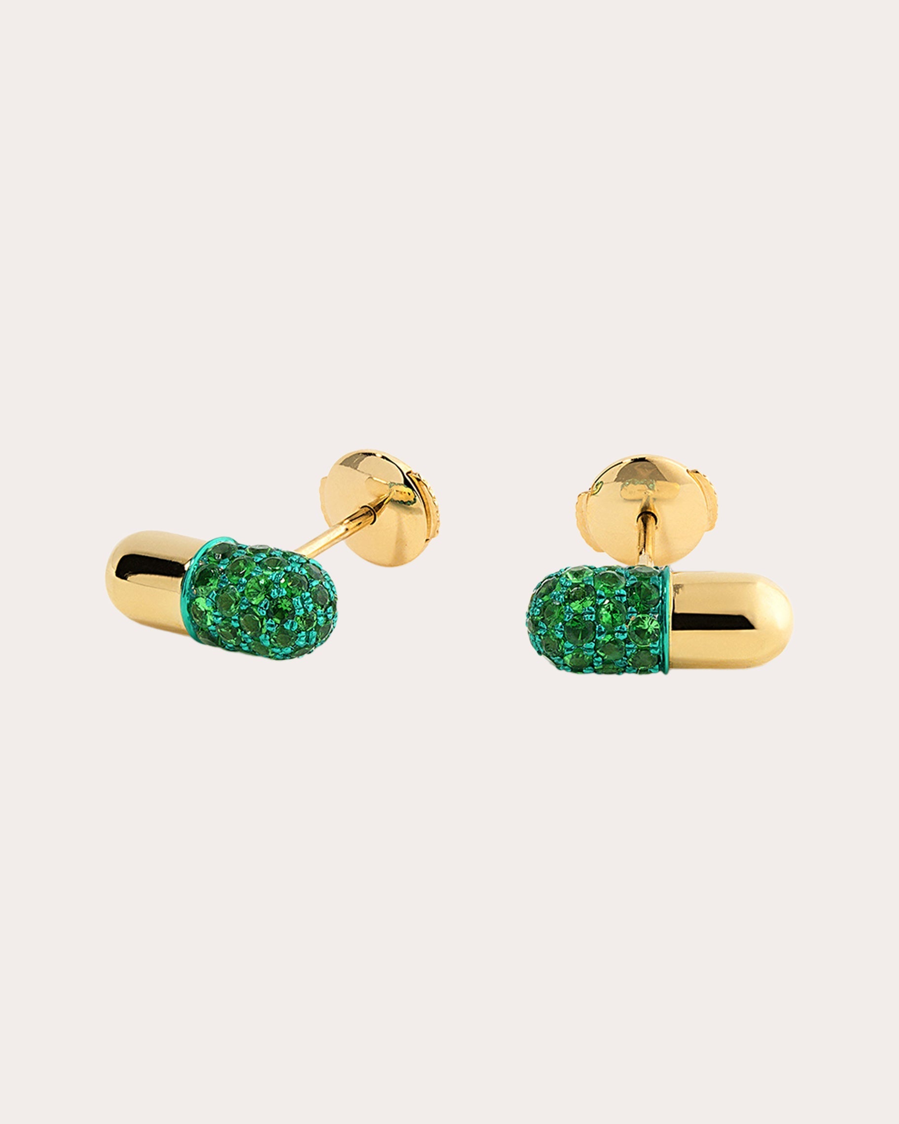 Pill 18K Gold Tsavorite Pavé Stud Earrings