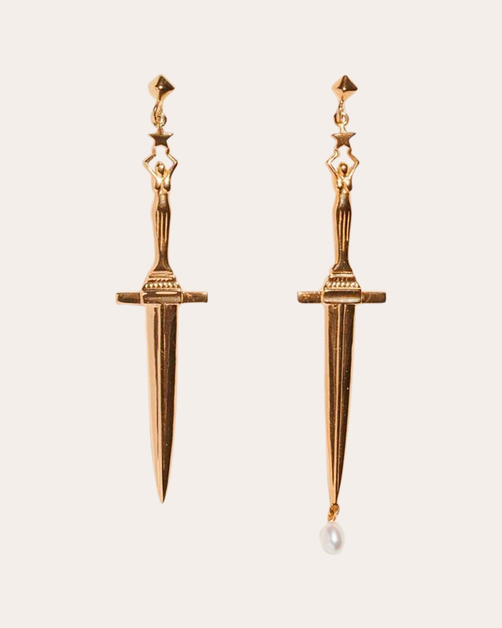 Dagger Gold-Plated Pearl Earrings