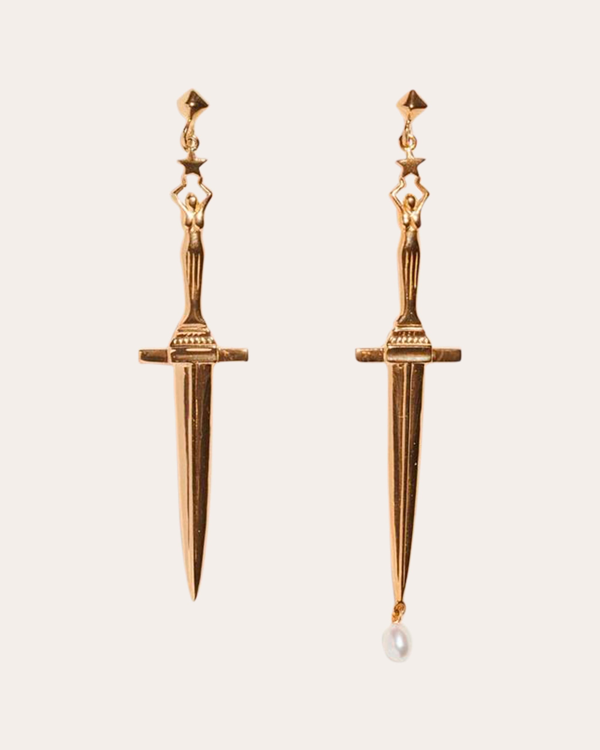 Dagger Gold-Plated Pearl Earrings