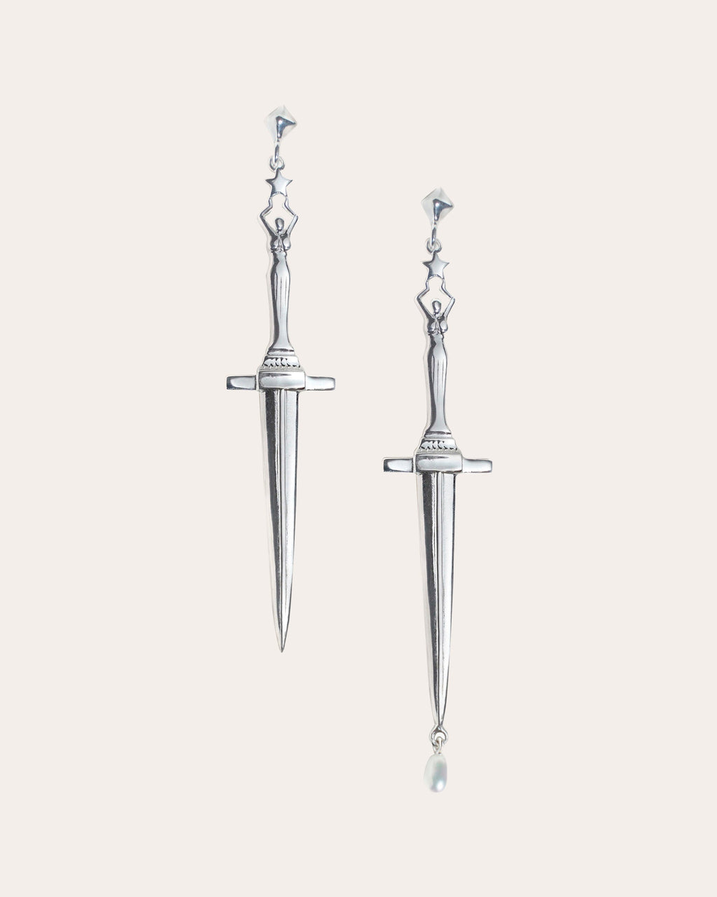 Dagger Sterling Silver Pearl Earrings