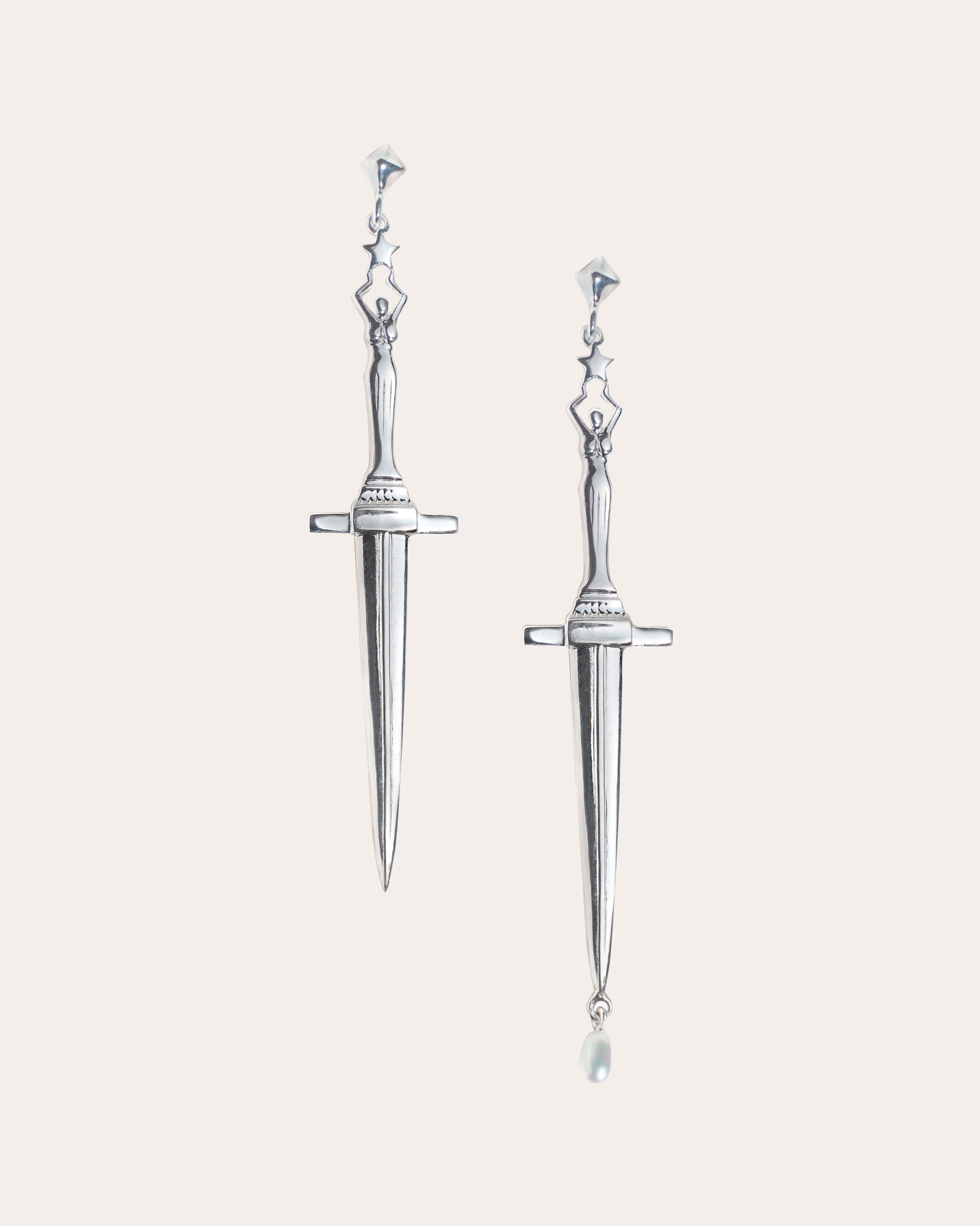 Dagger Sterling Silver Pearl Earrings