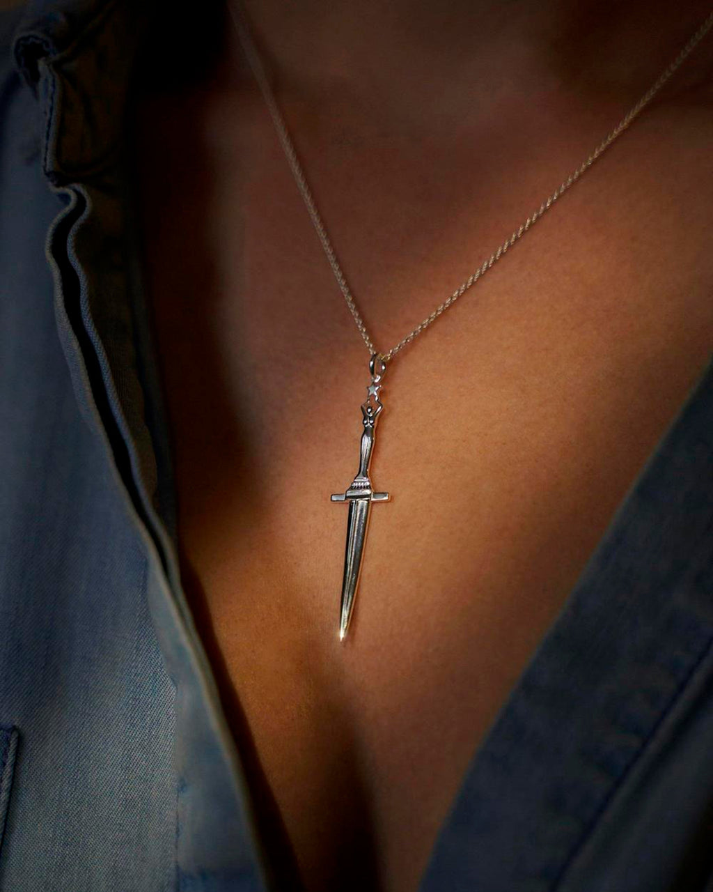 Dagger Sterling Silver Pendant Necklace