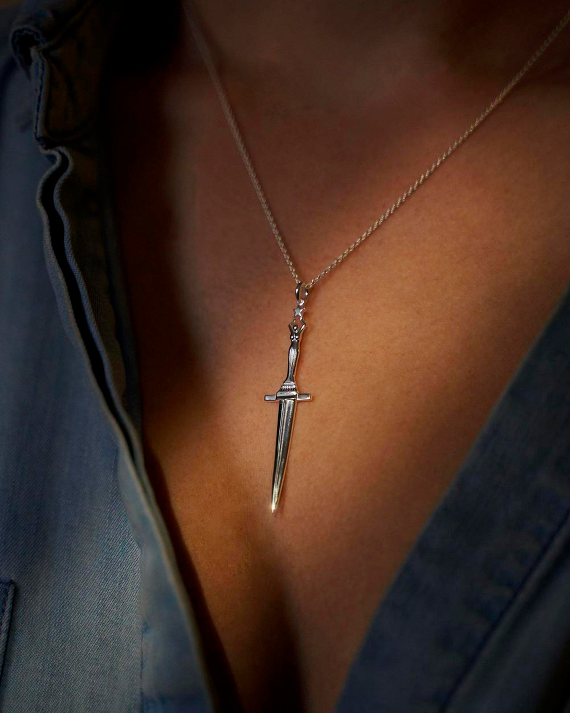 Dagger Sterling Silver Pendant Necklace